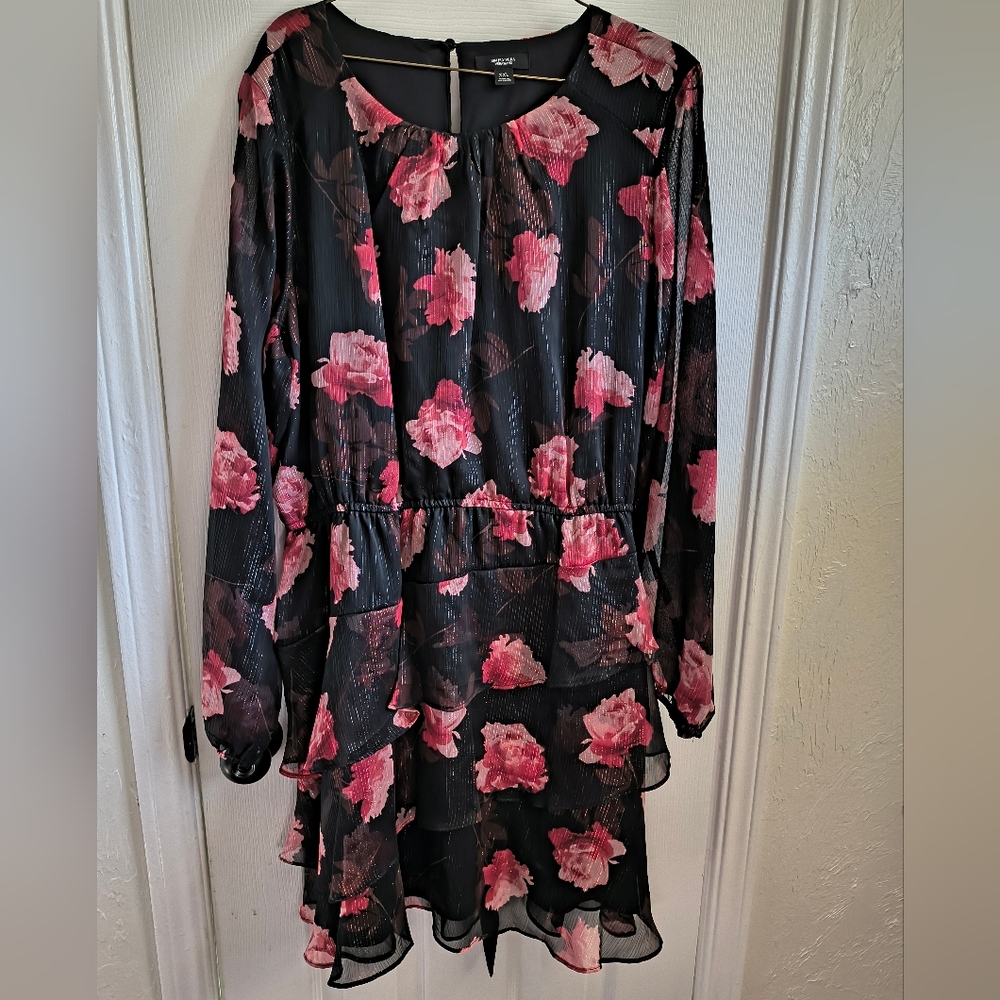 Simply Vera Vera Wang Pink and Black Long Sleeve Sundress